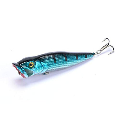 5pcs Fishing Bass Lures Popper Lure Shallow Swimbait Crankbait with Treble Hook 3D Fishing Eyes for Bass Trout Freshwater and Saltwater