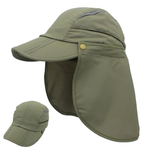 Connectyle Men's Sun Hat with Detachable Neck Flap Adjustable Outdoor UPF 50+ Baseball Sun Cap for Fishing Hiking Golfing - color: Army Green