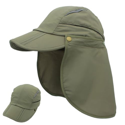 Connectyle Men's Sun Hat with Detachable Neck Flap Adjustable Outdoor UPF 50+ Baseball Sun Cap for Fishing Hiking Golfing - color: Army Green