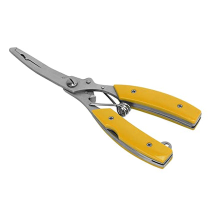 Fishing Pliers Multifunctional Stainless Steel Fishing Scissors with 2 Blades Braid Line Cutters Hook Remover - color: Yellow