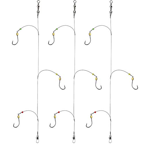 Fishing Hook with Leader,5 Hooks Fishing Rig-7 Strands Nylon Coated Fishing Leader with Swivle,Snap,Hooks - color: 3 hooks rig, size: 14#