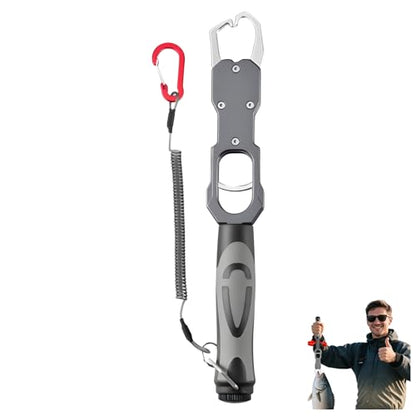 2-in-1 Fish Gripper with Scale, Aircraft-Grade Aluminum Alloy Heavy Duty Fish Lip Holder, MX 18KG Fishing Gripper with Scale, TPR Dual-Color Handle & Rotating Design – Ideal for Anglers (Gray) - color: Gray