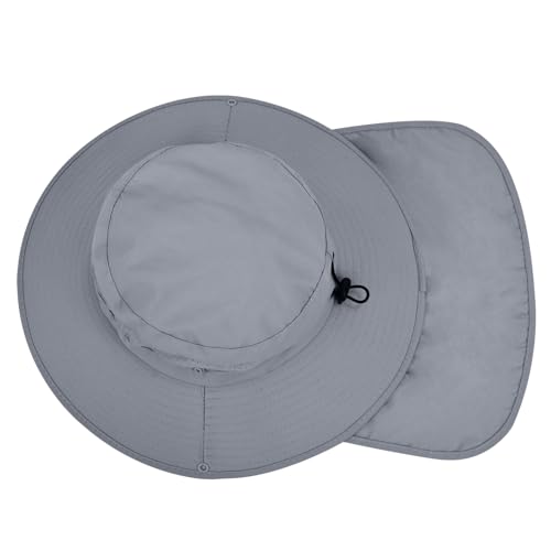 Sun Hats for Men Women, UPF50+ Protection Safari Hat,Wide Brim Fishing Hat with Neck Flap,Bucket Hats for Beach Hiking - color: Darkgreysleeves