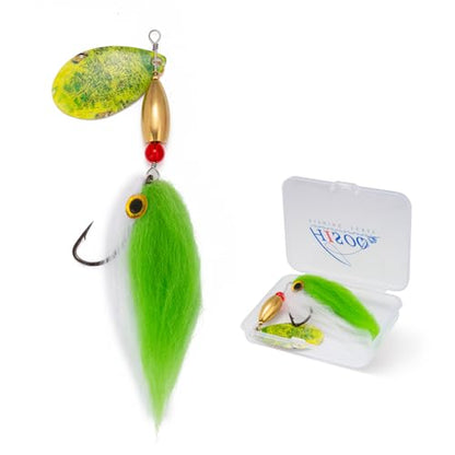 Pike Musky Walleye Fishing Lure Spinnerbait with Feathered Hooks Rooster Tail Fishing Lures Spoon Lures Baits with Tackle Box - color: Style B-Green