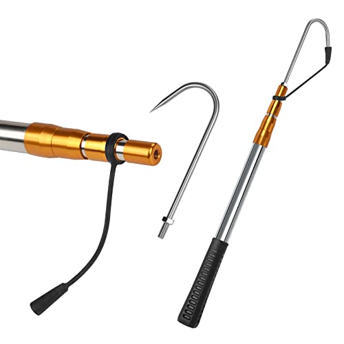 KOMCLUB Telescopic Fishing Gaff with Super Sharp Spear Hook Lightweight Hand Fish Gaff for Freshwater Saltwater Fishing - color: Gold