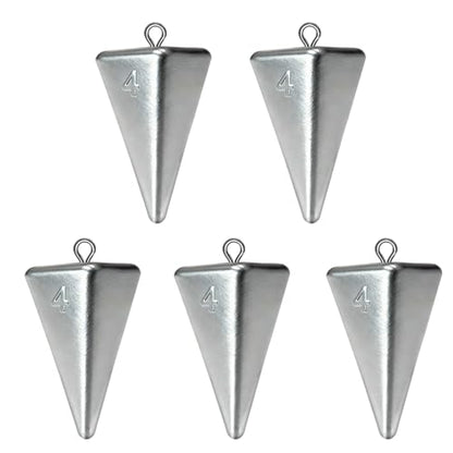 Pyramid Sinkers Assorted Weights 2oz 3oz 4oz, Lead Surf Fishing Sinkers for Saltwater Beach Bottom Fishing (5-8 Pack) - size: 4oz-5pcs