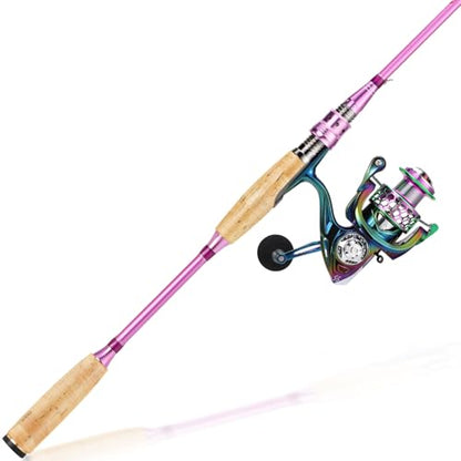Sougayilang Spinning Rod Reel Combos,Colorful Two Pieces Spinning Pole with Smooth Strong Reel Available for Freshwater Bass Walleye Trout Fishing - size: 5.9ft/1000