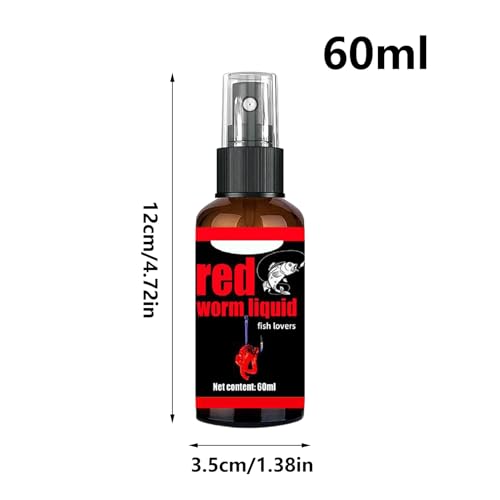 Red Worm Liquid - 60ml Fishing Bait Additive, Concentrated Angling Attractant Formula, Multifunctional Natural Scent Enhancement Booster | Catfish Carp Trout Cod Freshwater River Reservoir Outdoor