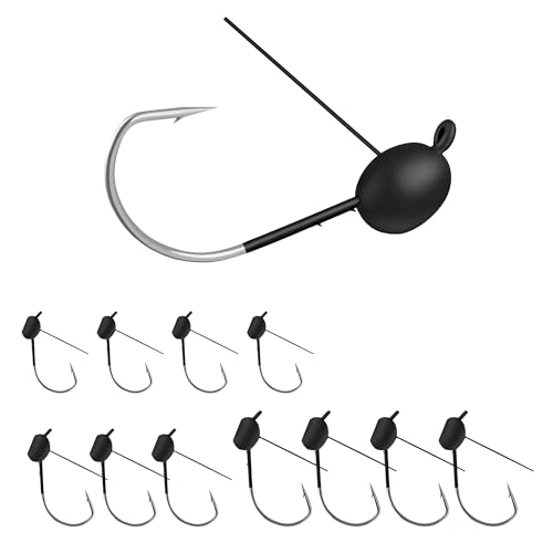 12Pcs Weedless Wacky Rig Hooks for Bass Fishing – Weighted Mushroom Jig Heads with Wide Gap Hook for Senko Worms & Soft Baits 1/16 1/8 3/16oz - size: Mixed size-12Pack