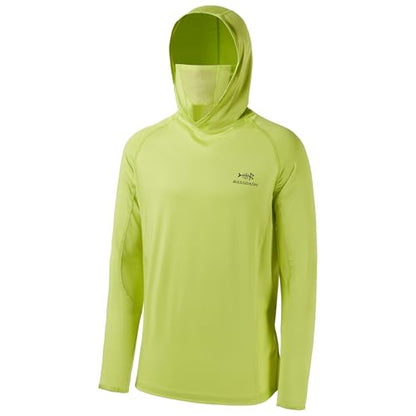 BASSDASH UPF 50+ Men’s Long Sleeve Fishing Shirt with Mask UV Neck Gaiter Hoodie - color: Pear Green, size: XX-Large