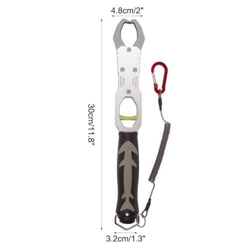 Fish Lip Gripper, Aluminium Alloy Fishing Grabber Non-Slip Fish Lip Grip Tool with Weight Scale & Anti-Lost Rope for Outdoor Fishing - color: Silver