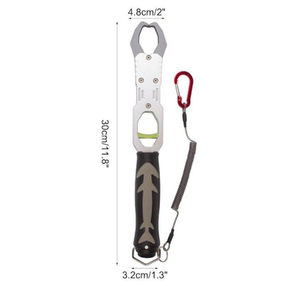 Fish Lip Gripper, Aluminium Alloy Fishing Grabber Non-Slip Fish Lip Grip Tool with Weight Scale & Anti-Lost Rope for Outdoor Fishing - color: Silver