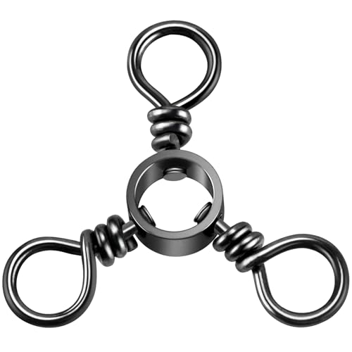 Alwonder 100-Pack 3 Way Swivels Fishing Tackle, 28-143LB Stainless Steel Black Nickel Three Way Swivel Fishing Swivels Connectors Saltwater Freshwater Surf Deep Drop Catfishing Rigs Tackle - size: #6-33LB-100 Pack