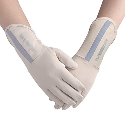 Mens Women Driving Gloves Summer UV Sun Protection Gloves Non-Slip Touchscreen Ice-Silk Sunblock Gloves for Cycling Riding - color: Extended Beige