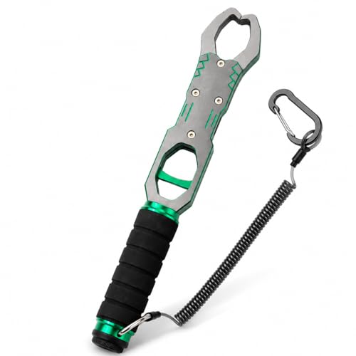 Fishing Lip Gripper, Lightweight Fish Control Grabber for Bass Fishing | Comes with built-in spring scale to weigh catches rapidly. 360° swivel prevents line tangling and fish struggling damage. - color: Green