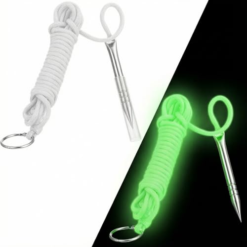 Soulchen 2 PCS 10 Ft 550lb Glow in The Dark Paracord Fishing Stringer Fish Holder with Stainless Steel Fish Spike and 1 Inch Split Ring - color: White,Glow in Blue