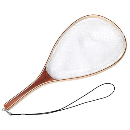 Hipicute Fly Fishing Net, Trout Net, Wooden Frame Fly Fishing Landing Net with Soft Rubber Mesh for Catch and Release, Lightweight Fish Net for Trout Bass, Fly Fishing Gear for Stream Fishing - color: White-02, style: Round Holes-01
