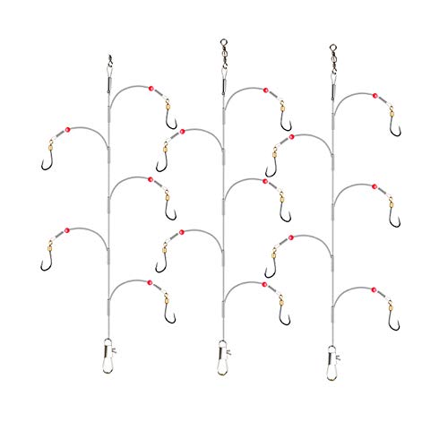 Fishing Hook with Leader,5 Hooks Fishing Rig-7 Strands Nylon Coated Fishing Leader with Swivle,Snap,Hooks - color: 5 hooks rig, size: 16#