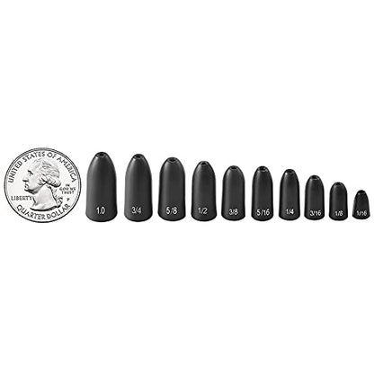 12 Pack Tungsten Bullet Fishing Weights, Insert Free Worm Sinkers, 1/8 3/16 1/4 3/8 1/2 oz - color: No Chip Black, size: 1/8 oz - 5pcs