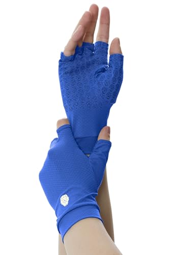 Men's Women's SPF Fingerless Gloves Mittens Sun Protection Unisex Driving Gloves UPF 50+ With Silicone Gel - color: Blue, size: Small
