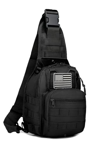 J.SH Tactical Sling Bag for Men, Modular Crossbody Bag with MOLLE - 9L | 800D Nylon Fabric, Tactical Backpack, Small EDC Backpack for CCW, Hiking, Cycling, Travel, Commuting and Outdoor Activities - color: Black - Small (9l)