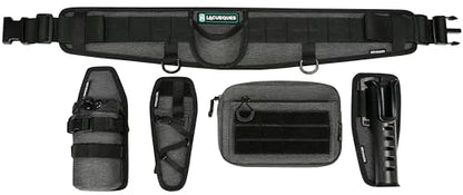 Wading Fishing Belt with Rod Holder and Tackle Pouch, Grey | Hands Free for Lure, Lumbar Support, Waists 32 to 61 Inches, Modular Detachable, Pliers Holster, Water Bottle Holder - color: Grey