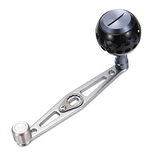 Baitcasting Power Handle, Metal Round Fishing Reel Rocker Handle Knob Replacement Parts - color: Silver/Black