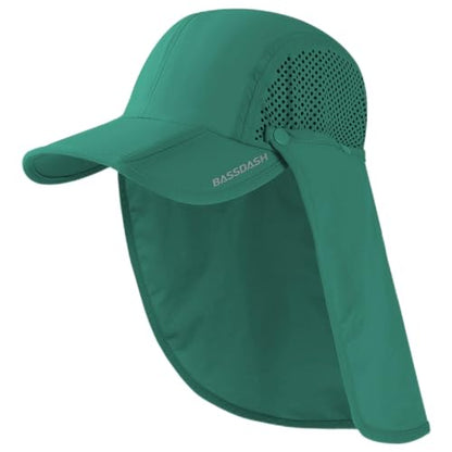 BASSDASH UPF 50+ Foldable Fishing Hat Baseball Cap with Removable Neck Flap Portable for Men Women Golf Hiking - color: Aqua Green With Foldable Brim