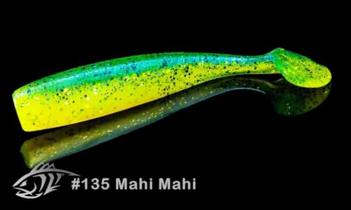 Lunker City Fishing Shaker 3.25" Swimbait Soft Plastic Bass Walleye Lure Saltwater Swimming Tail Action Pike Swim Bait, 7 Per Bag, Made in The USA - color: 135 Mahi Mahi