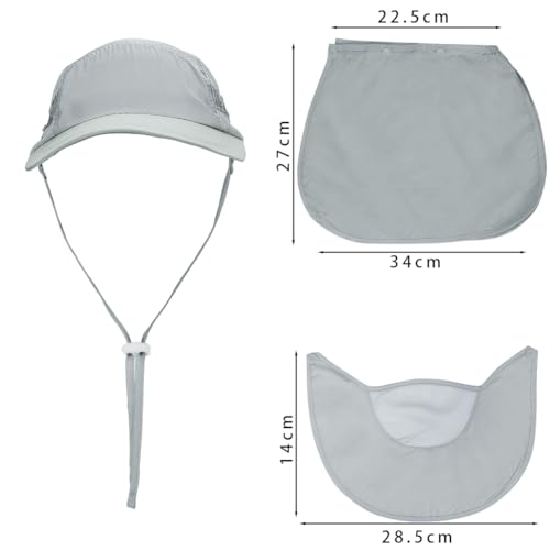 haozaikeji UPF50+ Outdoor Fishing Hat UV Protection Sun Hat Wide Brim Baseball Cap with Face Neck Flap for Women Men - color: Light-gray