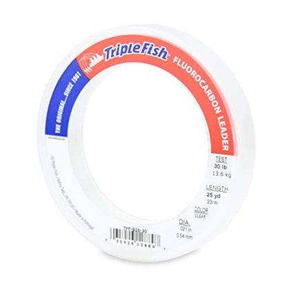 Triple Fish 100% Fluorocarbon Fishing Leader - Clear Invisible Strong and Heavy Duty Highly Abrasion Resistant, Fast Sinking Freshwater & Saltwater - style: 30 Lb, 25 Yd Bracelet