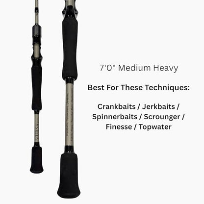Fitzgerald Vursa Series Baitcasting Rods | High Modulus Graphite | American Tackle TiForged Air Guides | 9 Models | Bass, Walleye & Musky | Freshwater & Inshore - size: 7'0" Medium Heavy (casting)