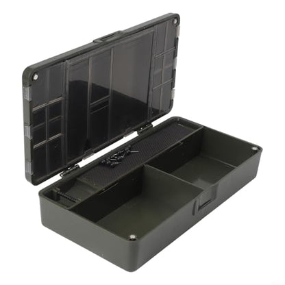Carp Fishing Tackle Box with 10 Rig Pins, Deep Compartment for Spools and Tools, PVC Storage System for Leader Lines and Accessories, Black