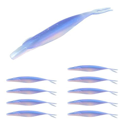 Soft Plastic Jerkbait Fishing Lures, 5 Inch Fluke Style Minnow Swimbaits for Bass, Walleye, Trout & Crappie, Scented Soft Baits for Freshwater & Saltwater, 10 Pack - color: Blue Pearl Shad