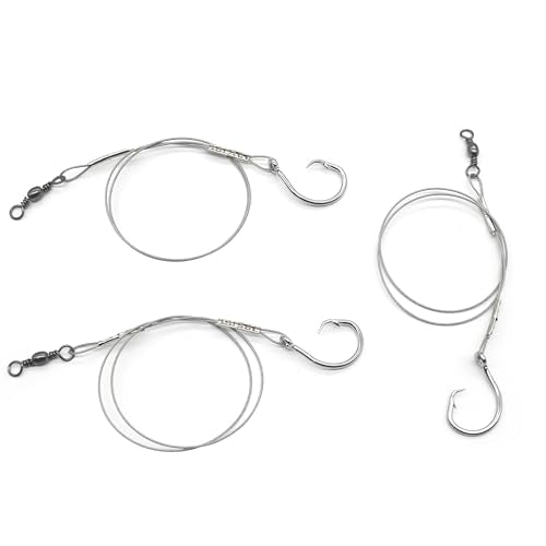 3 Pieces 10/0-20/0 Circle Hook Rig Shark Surf Rigs 49-Strands Steel Leader,Deep Sea Hooks for Big Fish - size: 13/0