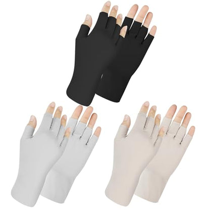 Senkary 3 Pairs Sun UV Protection Gloves Ice Silk Fingerless Gloves Breathable Driving Sunscreen Summer Nail Gloves for Women - color: Khaki, Gray and Black