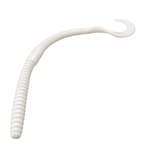 5.5" Pulse Slim Worm Soft Lure for Bass Fishing, Slim Profile Salt Infused Responsive Curl Tail with Ribbed Body & Reinforced Hook Section, 12 Pack - color: Pearl White