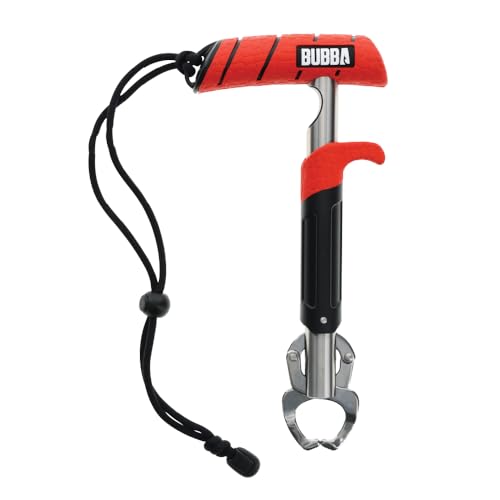 Bubba Fish Lip Grabber 100lb Capacity, Non-Slip Handle, Easy Reach Trigger, Marine Rated Stainless Steel for Freshwater and Saltwater Fishing