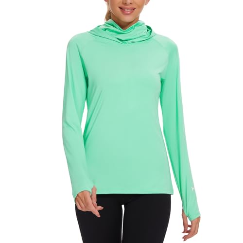 BASSDASH Women’s UPF 50+ Hoodie Shirt with Breathable Face Mask - color: Mint, size: X-Large