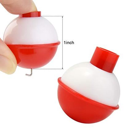 50 PCS Round Fishing Bobbers 1 Inch Float Bobbers Push Button - Red and White ABS Material