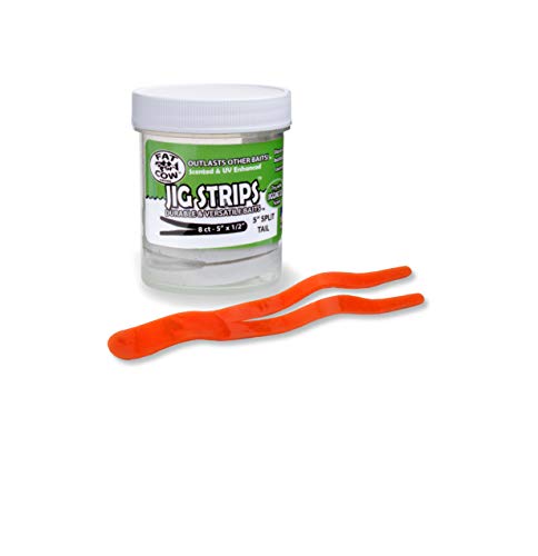 Fat Cow Jig Strips Split Tail 5" - 40X Stronger Than Soft Baits - 8 ct - color: Salmon Blaze