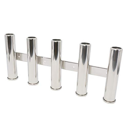 Amarine Made 5 Tube Stainless Steel Fishing Rod Rack Mirror Finish 316 Stainless Steel 5 Rod Rack