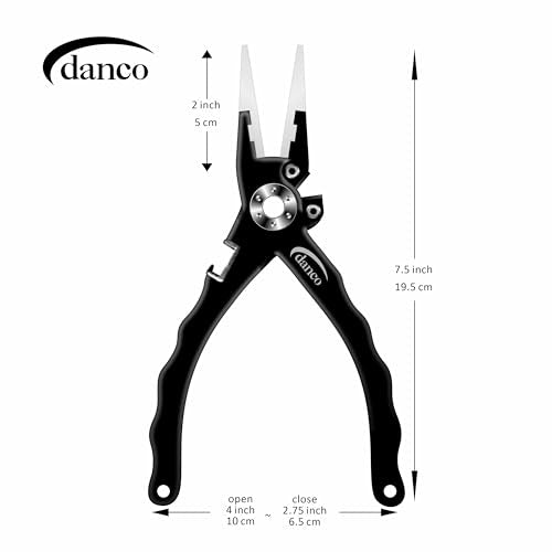 danco duffy 7.5-inch Fishing Pliers with Replaceable Line Cutters, Aircraft Grade Aluminum Fishing Gear, Saltwater Resistant Fishing Tools, Rubberized Paint Coating (Black) - color: Black