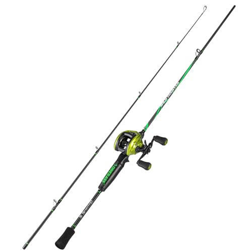 One Bass Fishing Rod Reel Combos, Spinning & Casting Combo, Graphite 2Pc Blanks, Stainless-Steel Guides, Super Polymer Handle - color: Casting Combo-Right Handed, size: 7'0"
