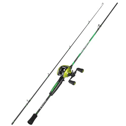 One Bass Fishing Rod Reel Combos, Spinning & Casting Combo, Graphite 2Pc Blanks, Stainless-Steel Guides, Super Polymer Handle - color: Casting Combo-Right Handed, size: 7'0"