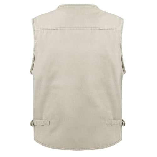Men's Stone Washed Denim Multi-pocketed Fishing Work Outerwear Vest - color: Beige, size: XX-Large