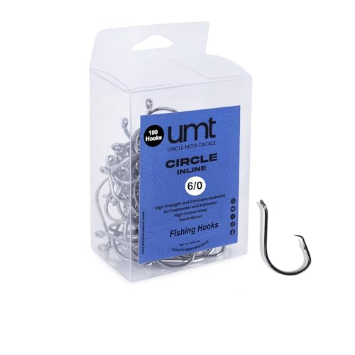 UMT - 100 Pack Inline Fishing Circle Hooks Sizes 4/0 6/0 8/0 Black Nickel High Carbon Steel Superior Terminal Tackle Saltwater and Freshwater - size: 6/0 - 100pcs
