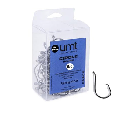 UMT - 100 Pack Inline Fishing Circle Hooks Sizes 4/0 6/0 8/0 Black Nickel High Carbon Steel Superior Terminal Tackle Saltwater and Freshwater - size: 6/0 - 100pcs