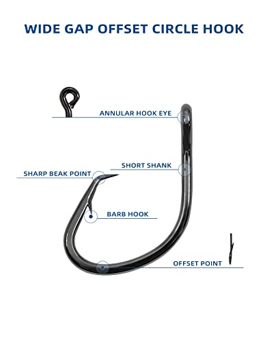 BLUEWING Wide Gap Offset Circle Hook with Big Game Stainless Steel Swivel, Live Bait, Ringed for Freshwater and Saltwater - size: 7/0 - 25pcs