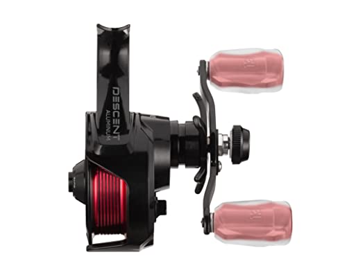 13 Fishing - Descent Aluminum - Inline Ice Fishing Reel - 2.7:1 Gear Ratio - Left Hand Retrieve (Aluminum Spool Gen 2 Design) - D2AL-2.7-RH, Black/Red